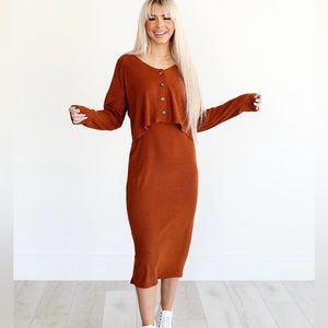 Wishlist Burnt Orange Two Piece Dress Cardigan Size Small